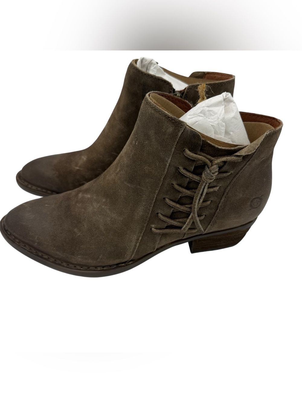 Born Women Bessie Boot NWT Size 9.5 Leather Booties Zip Block Heel Brown Suede